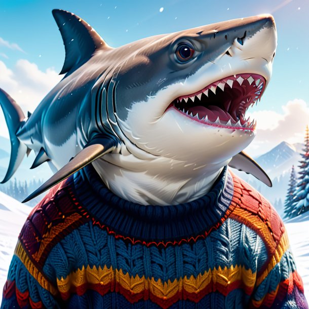 Illustration of a shark in a sweater in the snow