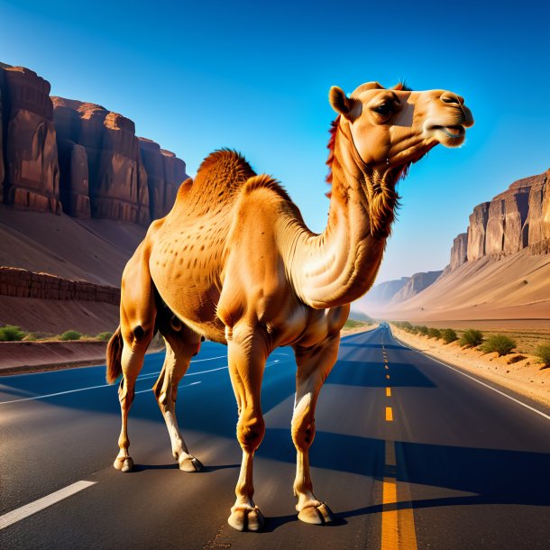 Image of a playing of a camel on the road