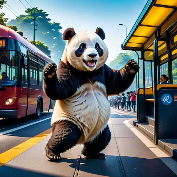 Photo of a dancing of a giant panda on the bus stop