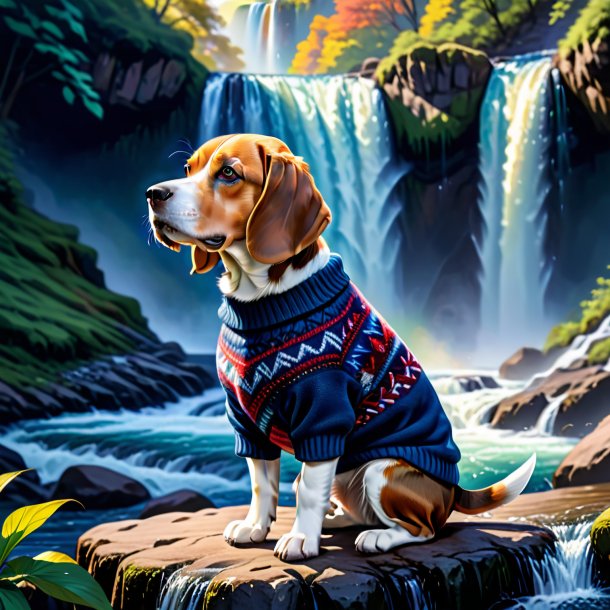 Drawing of a beagle in a sweater in the waterfall