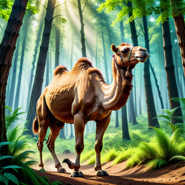 Picture of a playing of a camel in the forest