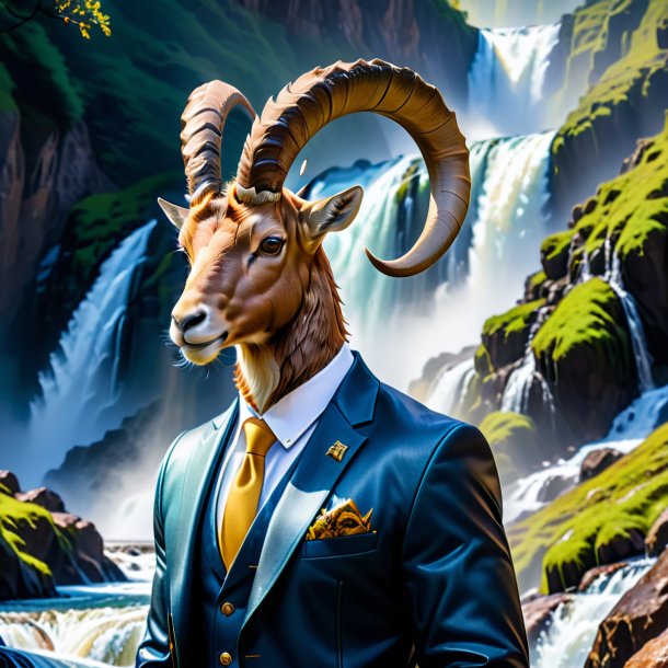 Pic of a ibex in a jacket in the waterfall
