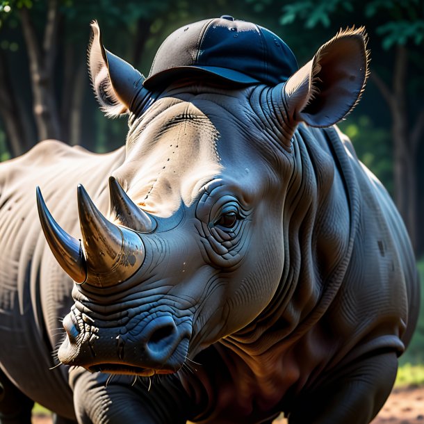 Image of a rhinoceros in a black cap