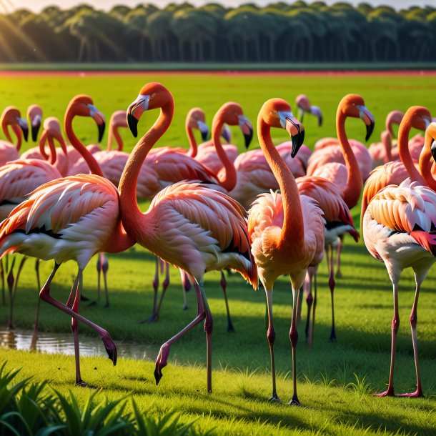 Imagen de una natación de un flamenco en el campo