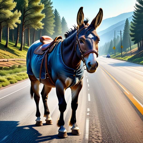 Illustration of a mule in a jeans on the road