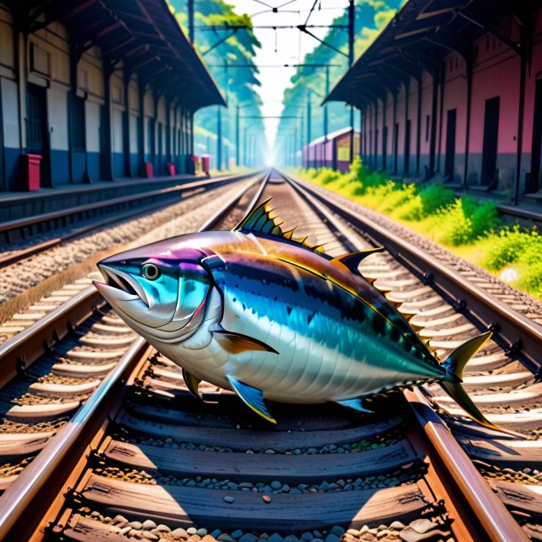 Picture of a resting of a tuna on the railway tracks