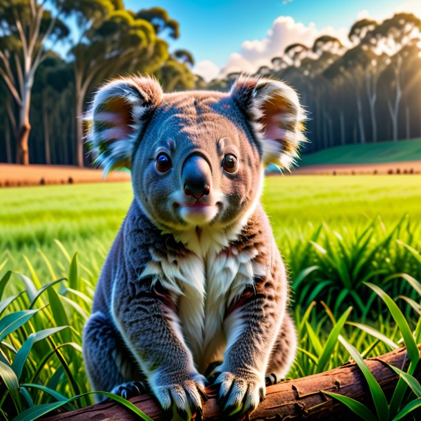 Picture of a waiting of a koala on the field