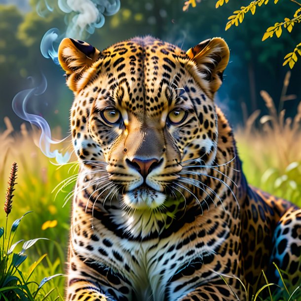 Picture of a smoking of a leopard in the meadow