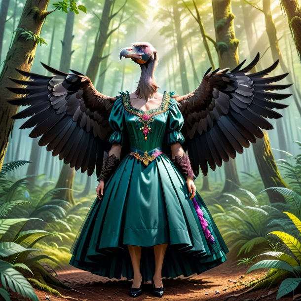 Drawing of a vulture in a dress in the forest