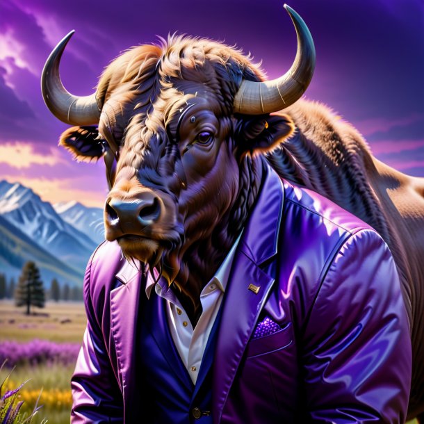 Pic of a buffalo in a purple jacket