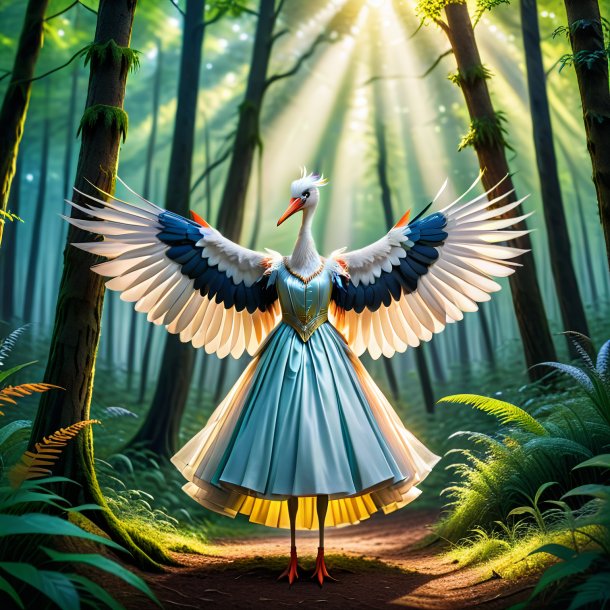 Image of a stork in a dress in the forest