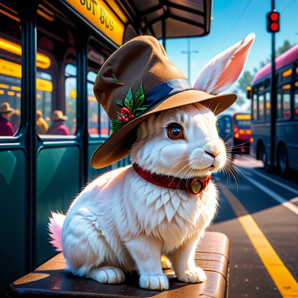 Image of a rabbit in a hat on the bus stop