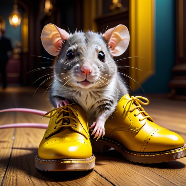 Photo of a rat in a yellow shoes