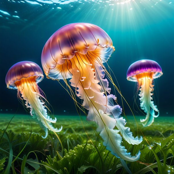 Pic of a swimming of a jellyfish on the field