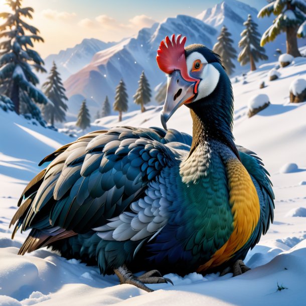 Image of a sleeping of a dodo in the snow