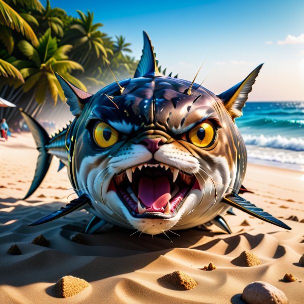 Photo of a angry of a tuna on the beach