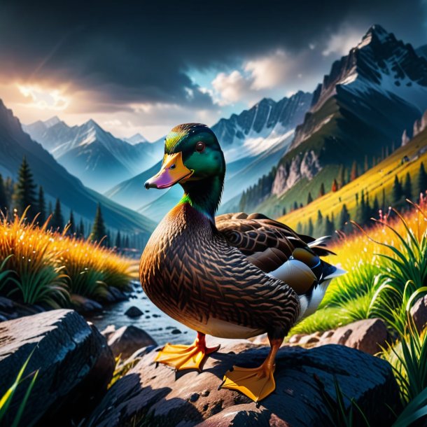Image of a angry of a duck in the mountains