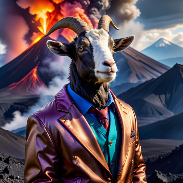 Imagen de una cabra en una chaqueta en el volcán