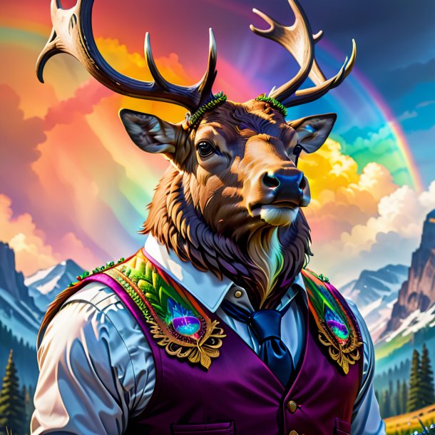 Illustration of a elk in a vest on the rainbow