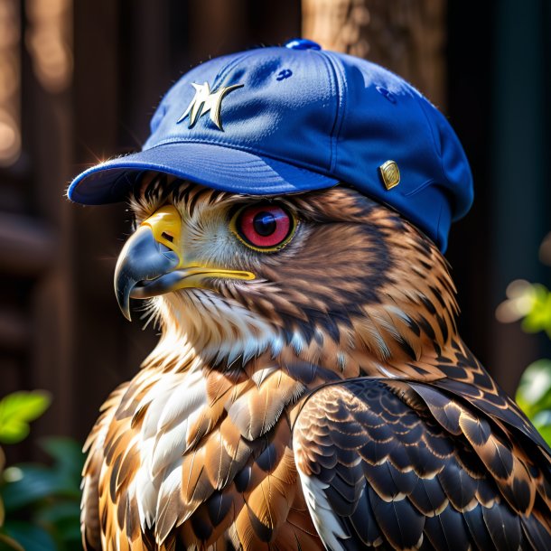 Imagem de um falcão em uma tampa azul