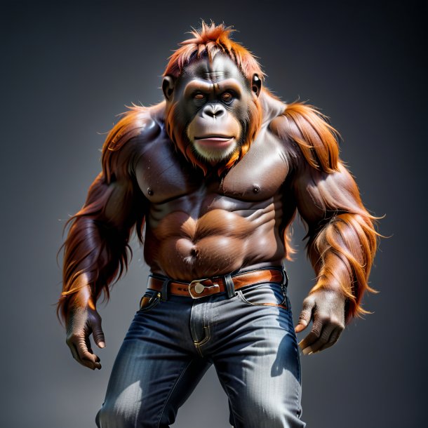 Picture of a orangutan in a gray jeans