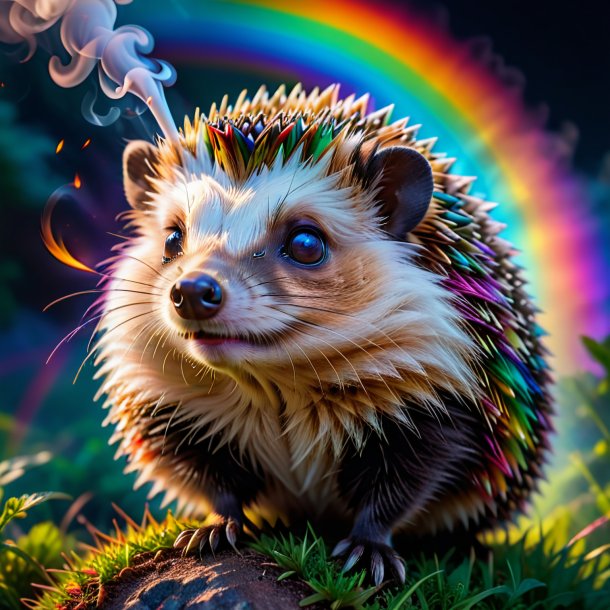 Pic of a smoking of a hedgehog on the rainbow