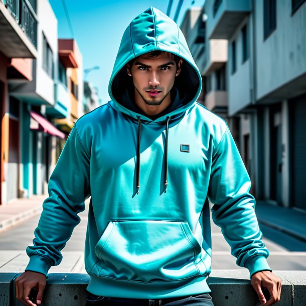 Photography of a aquamarine hoodie from concrete