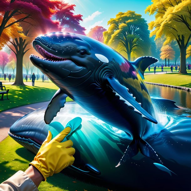 Picture of a whale in a gloves in the park