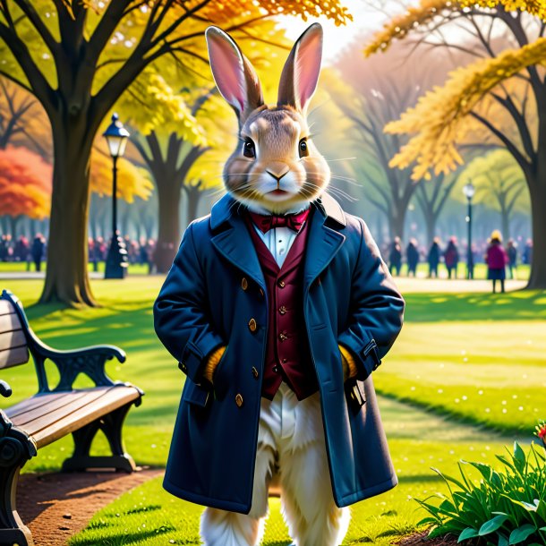 Image of a rabbit in a coat in the park