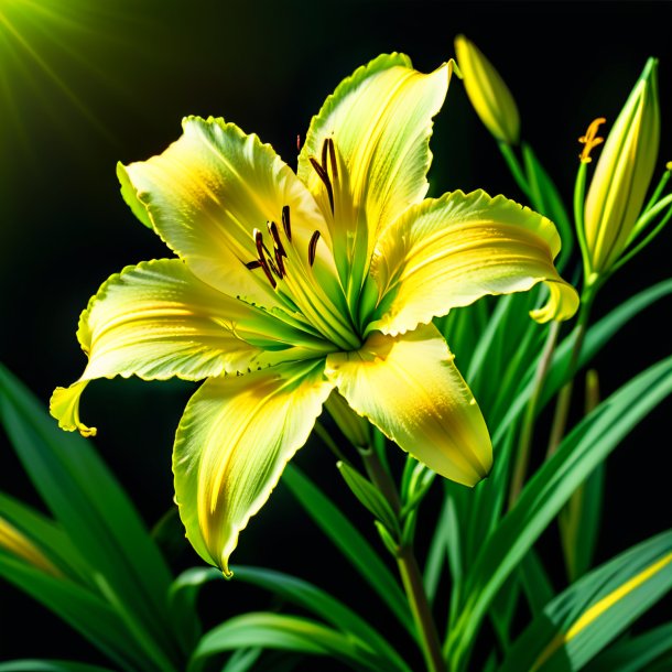 "photo of a green daylily, yellow"