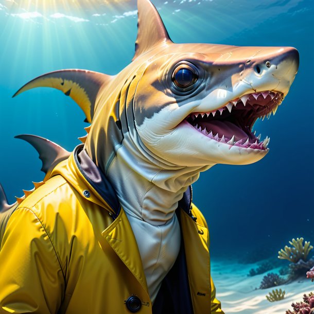 Image d'un requin à tête de marteau dans un manteau jaune