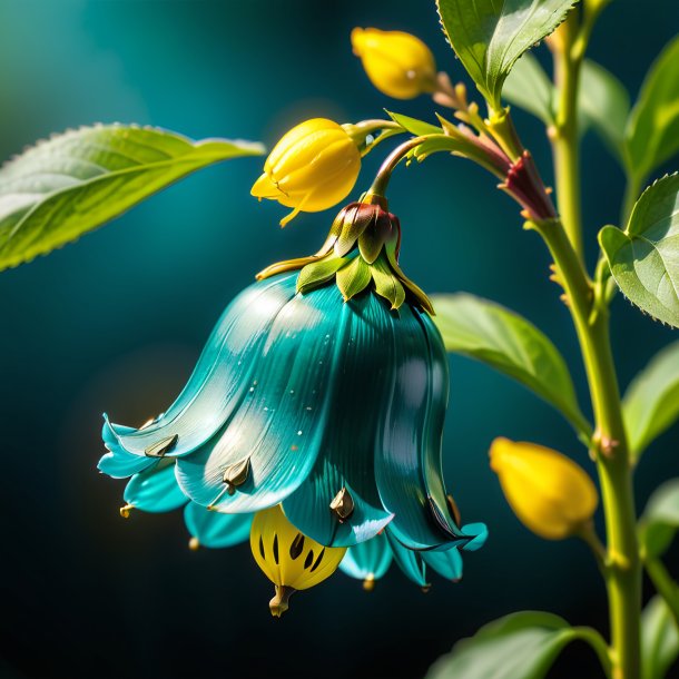 Retrato de um teal amarelo waxbells