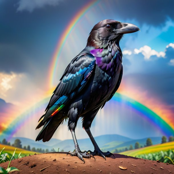 Picture of a crow in a trousers on the rainbow