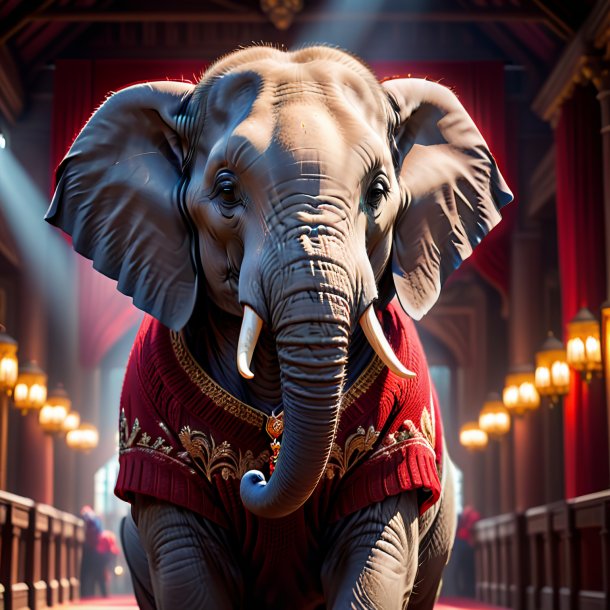 Foto de un elefante en un suéter rojo