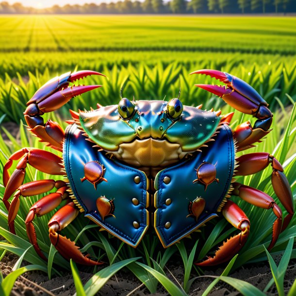 Image of a crab in a vest on the field