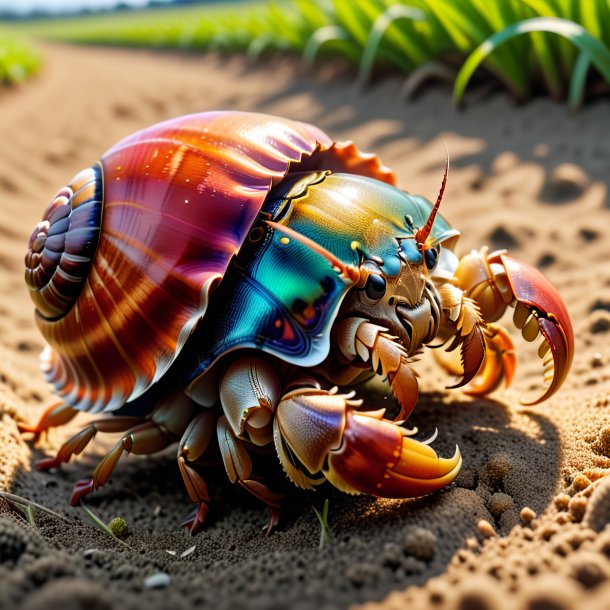 Image of a sleeping of a hermit crab on the field