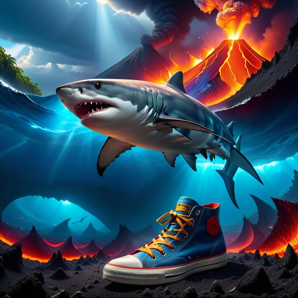 Image of a shark in a shoes in the volcano