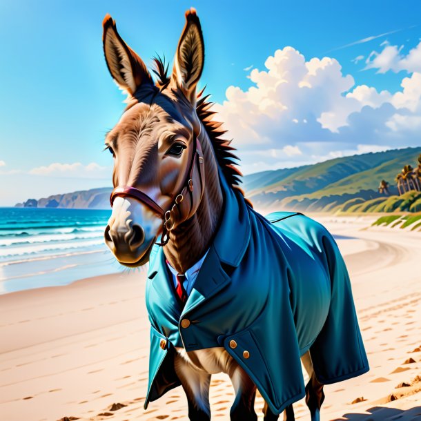 Illustration of a donkey in a coat on the beach