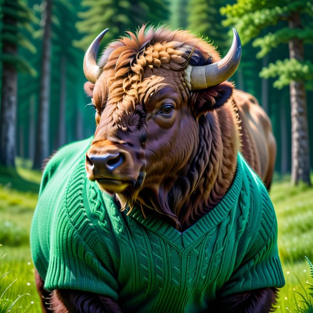 Imagem de um bisonte em um suéter verde