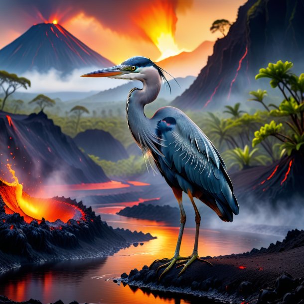 Pic of a drinking of a heron in the volcano