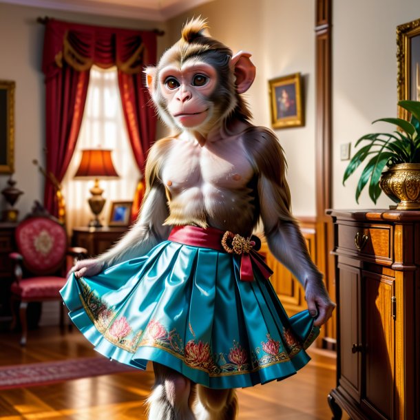 Photo of a monkey in a skirt in the house