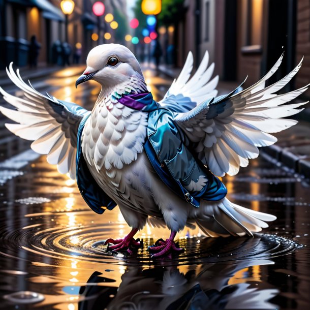 Drawing of a dove in a jacket in the puddle