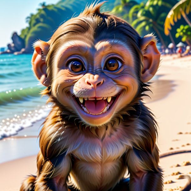 Photo of a smiling of a monkey on the beach