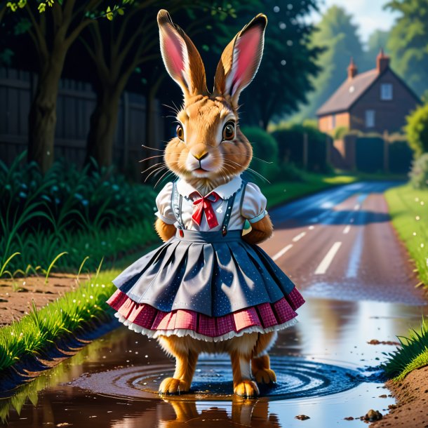 Image of a hare in a skirt in the puddle