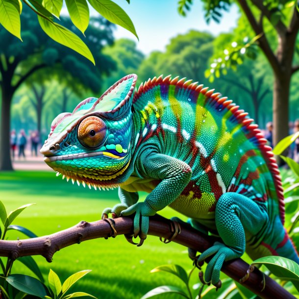 Image of a playing of a chameleon in the park