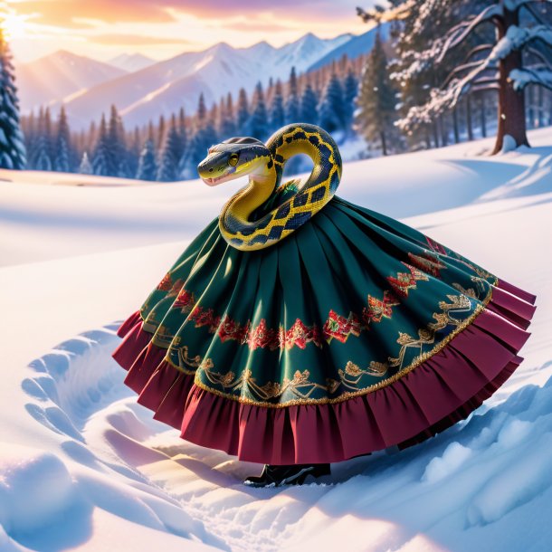 Photo of a snake in a skirt in the snow