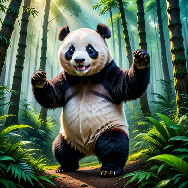 Photo of a dancing of a giant panda in the forest