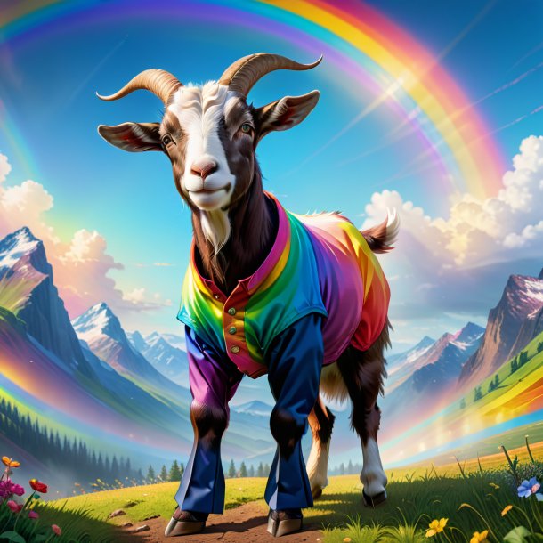 Illustration of a goat in a trousers on the rainbow