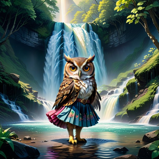 Illustration of a owl in a skirt in the waterfall