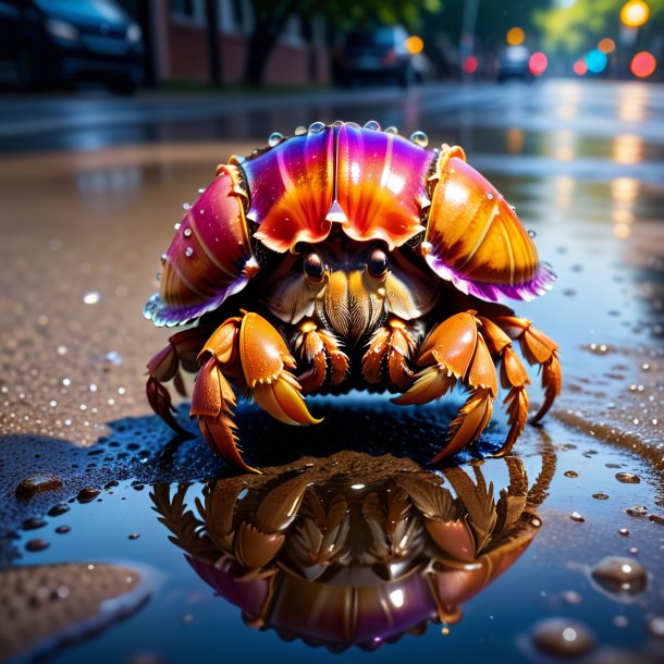 Pic of a hermit crab in a dress in the puddle